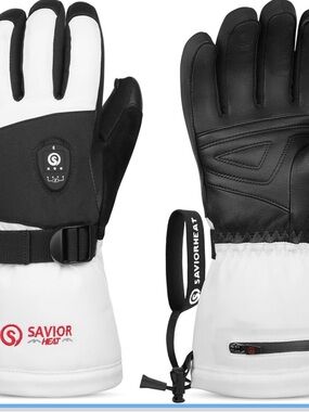 Savior Heat Heated Ski Gloves in White & Black